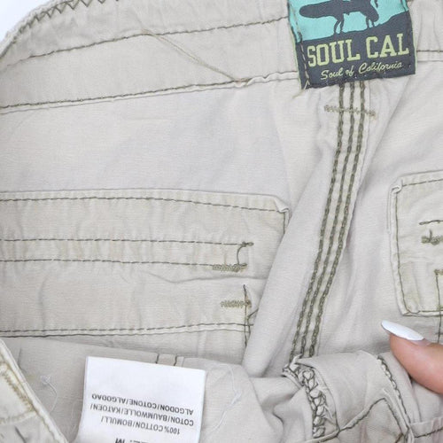 SoulCal Men's Beige Cargo Trousers M Lightweight Cotton Drawstring