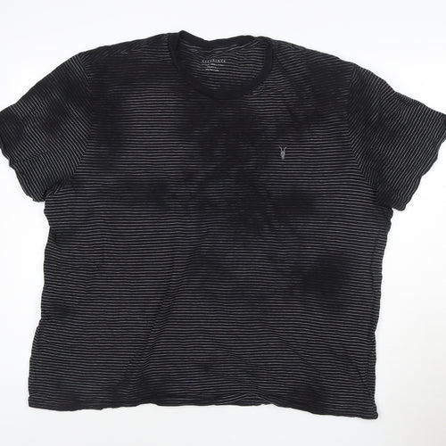 AllSaints Men's Black Striped Crew Neck T-Shirt XL Organic Cotton