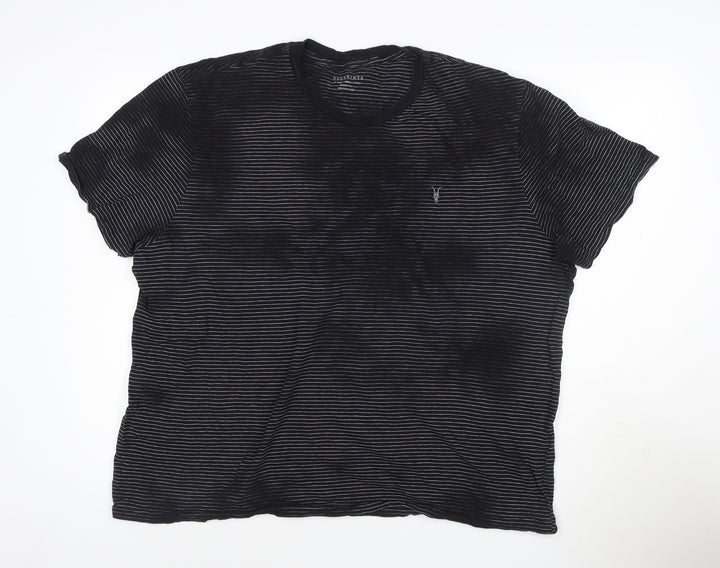 AllSaints Men's Black Striped Crew Neck T-Shirt XL Organic Cotton