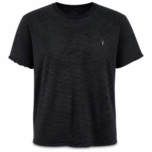 AllSaints Men's Black Striped Crew Neck T-Shirt XL Organic Cotton