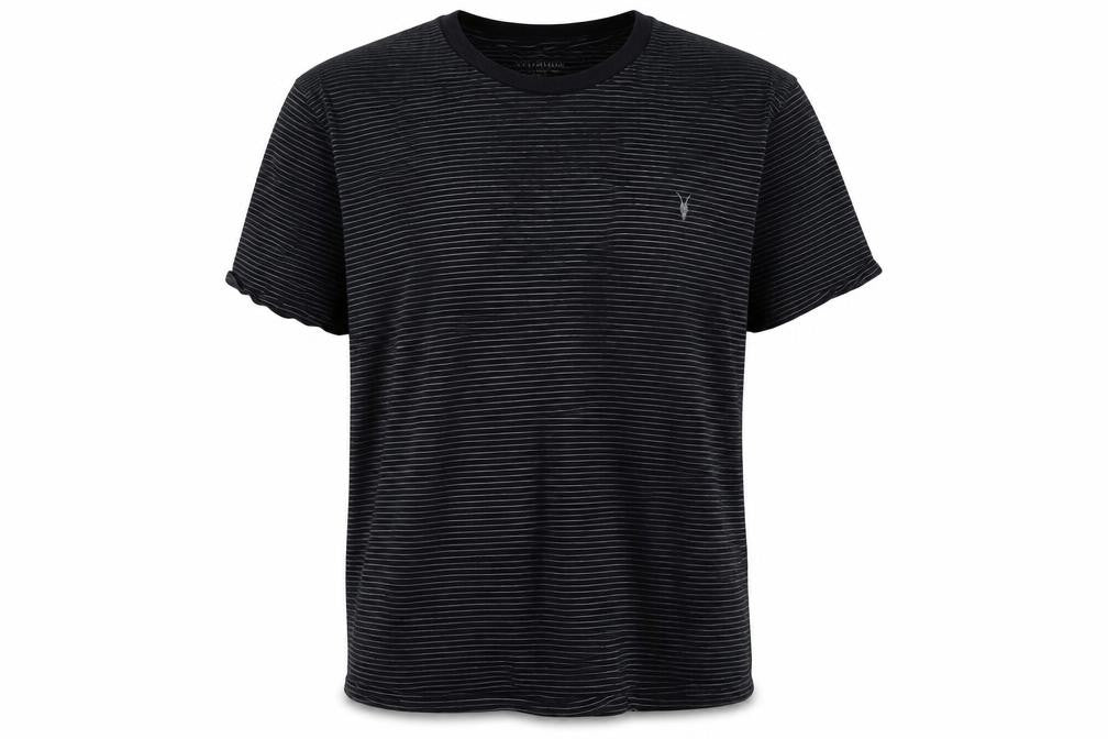AllSaints Men's Black Striped Crew Neck T-Shirt XL Organic Cotton