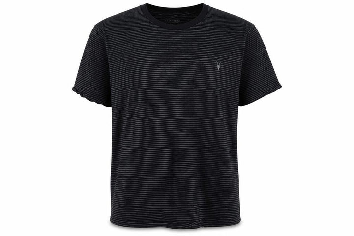 AllSaints Men's Black Striped Crew Neck T-Shirt XL Organic Cotton