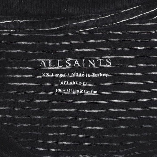 AllSaints Men's Black Striped Crew Neck T-Shirt XL Organic Cotton