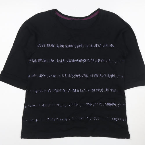 Marks and Spencer Women’s Black Sequin Striped 3/4 Sleeve T-Shirt Size 14