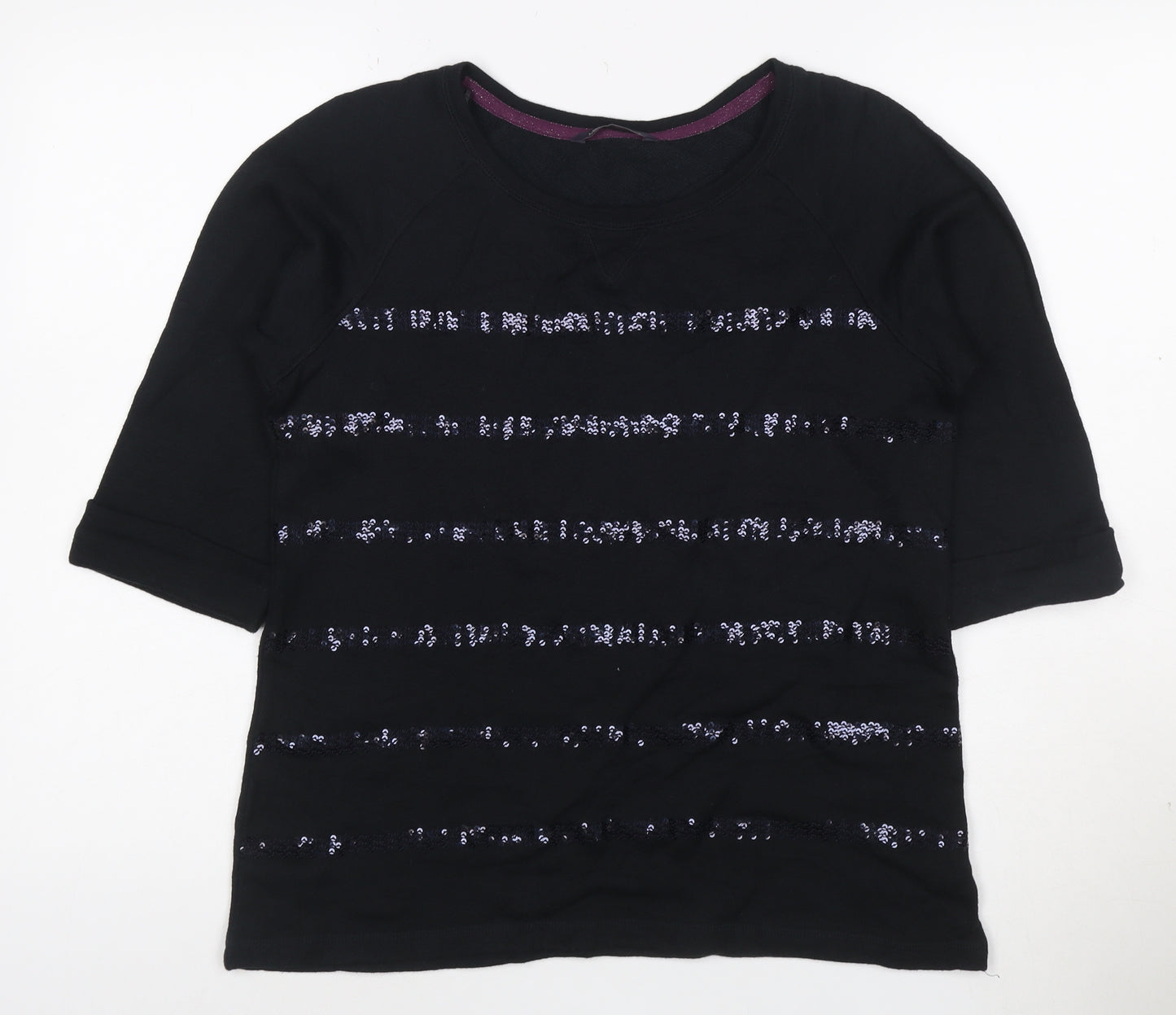 Marks and Spencer Women’s Black Sequin Striped 3/4 Sleeve T-Shirt Size 14