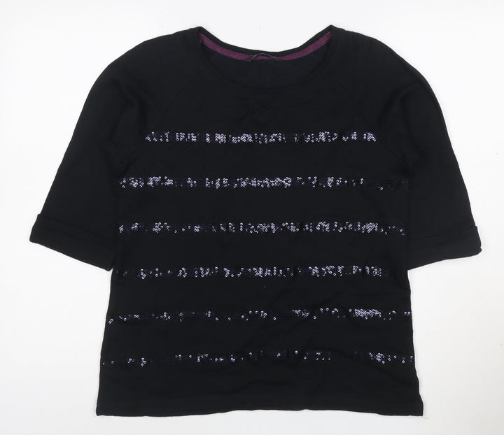 Marks and Spencer Women’s Black Sequin Striped 3/4 Sleeve T-Shirt Size 14