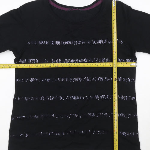 Marks and Spencer Women’s Black Sequin Striped 3/4 Sleeve T-Shirt Size 14