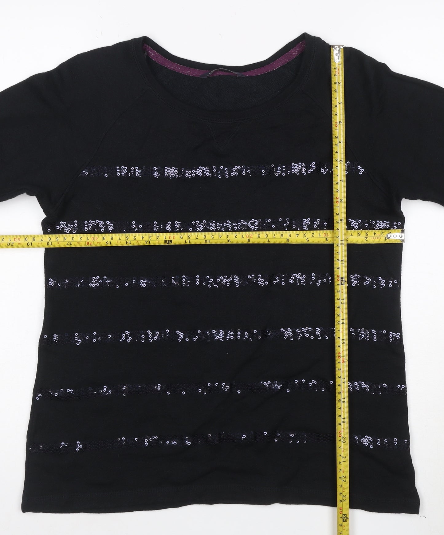Marks and Spencer Women’s Black Sequin Striped 3/4 Sleeve T-Shirt Size 14