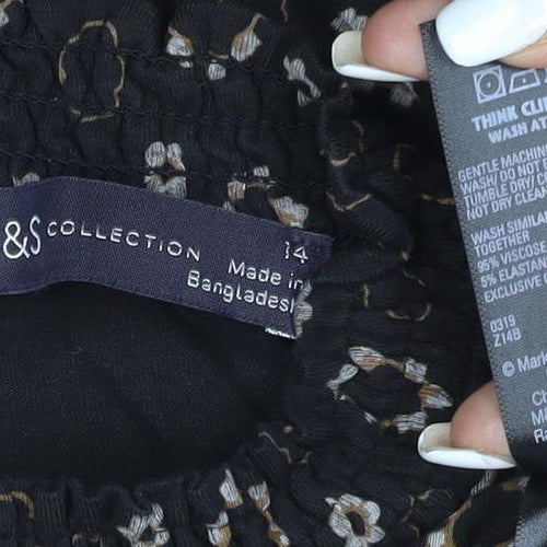 Marks and Spencer Women’s Black Floral Shift Dress Size 14 Long Sleeve