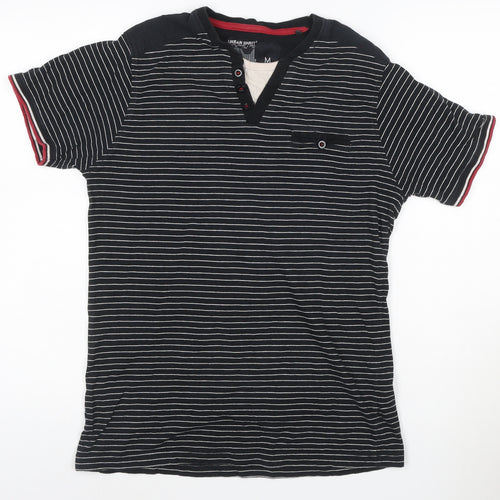 Urban Spirit Men's Black Striped Henley Polo Shirt Size M