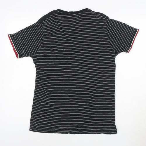 Urban Spirit Men's Black Striped Henley Polo Shirt Size M