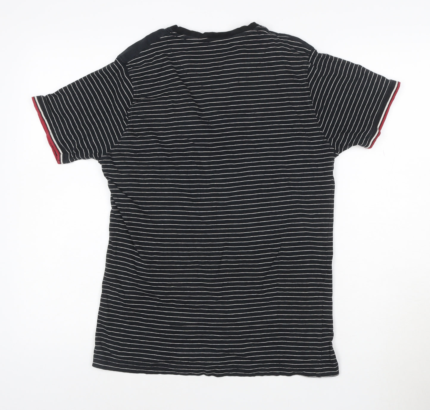 Urban Spirit Men's Black Striped Henley Polo Shirt Size M
