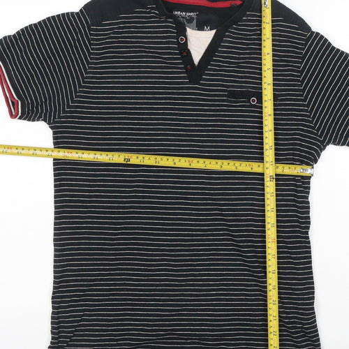 Urban Spirit Men's Black Striped Henley Polo Shirt Size M