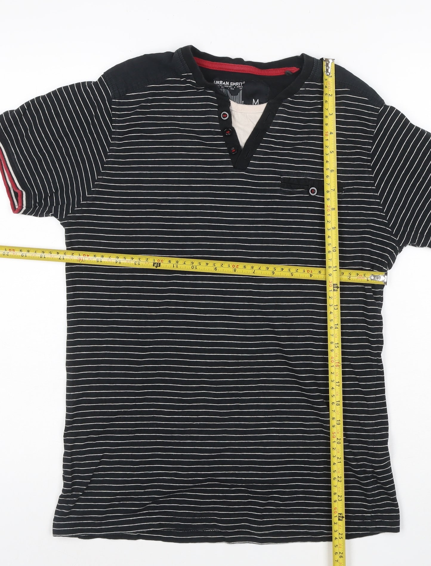 Urban Spirit Men's Black Striped Henley Polo Shirt Size M