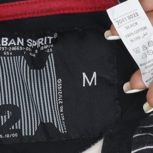 Urban Spirit Men's Black Striped Henley Polo Shirt Size M