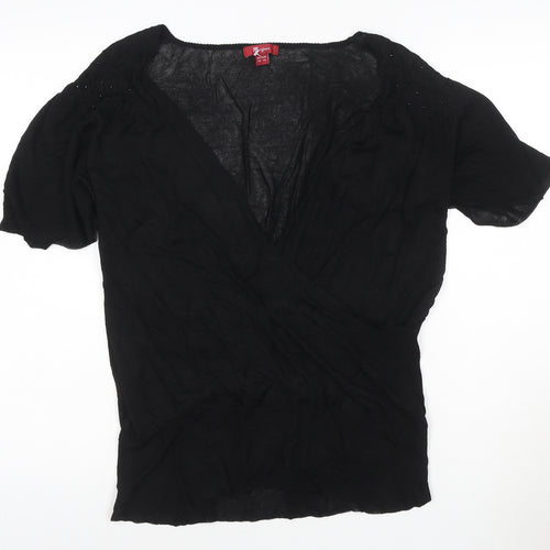 Morgan Women’s Black Viscose V-Neck Beaded Short Sleeve Jumper Size 20