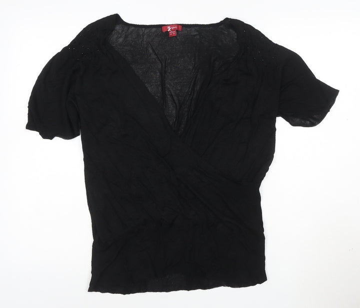 Morgan Women’s Black Viscose V-Neck Beaded Short Sleeve Jumper Size 20