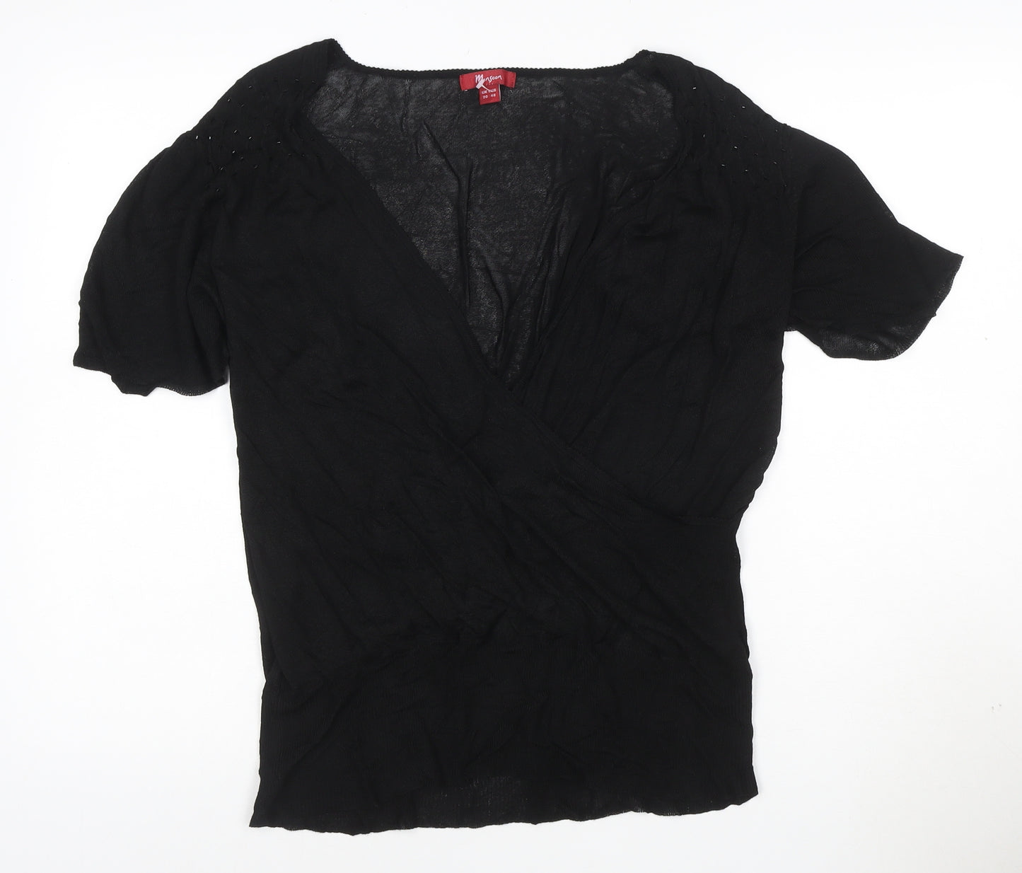 Morgan Women’s Black Viscose V-Neck Beaded Short Sleeve Jumper Size 20