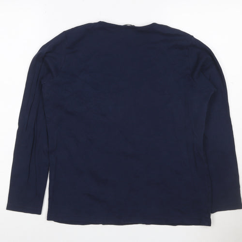 Isle Essentials Womens Blue Sequin Christmas Long Sleeve Cotton T-Shirt Size M