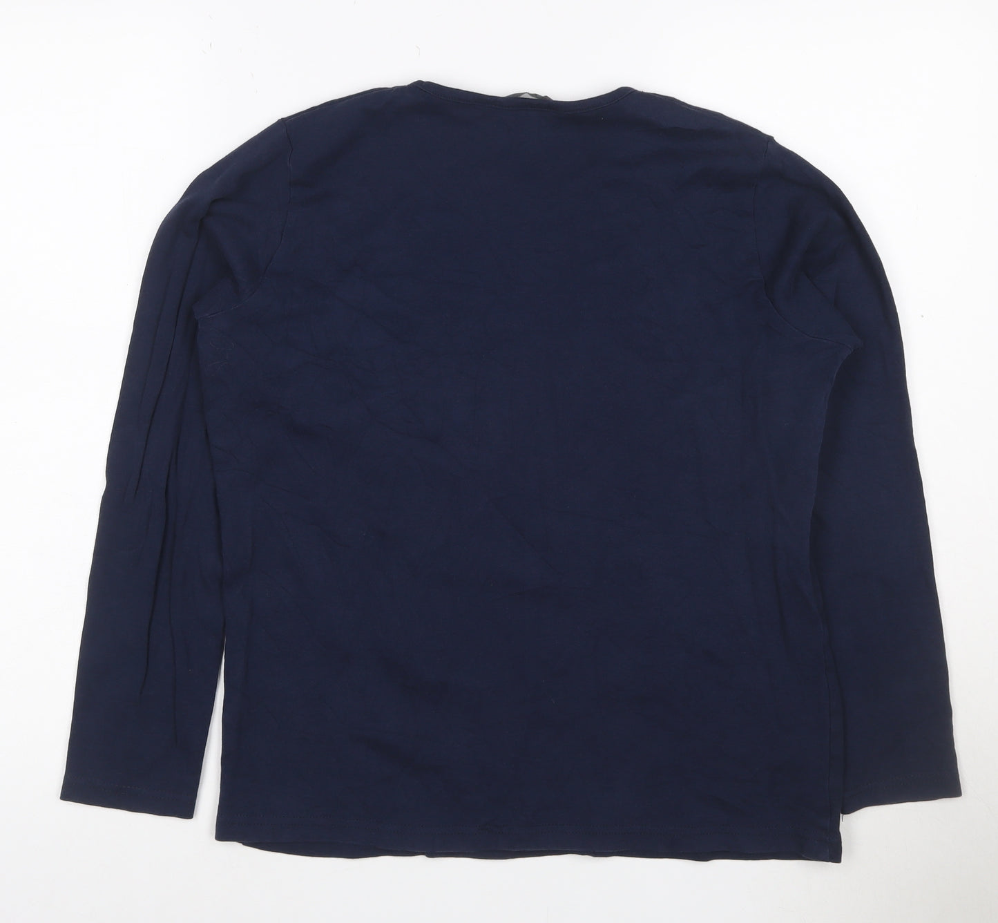 Isle Essentials Womens Blue Sequin Christmas Long Sleeve Cotton T-Shirt Size M