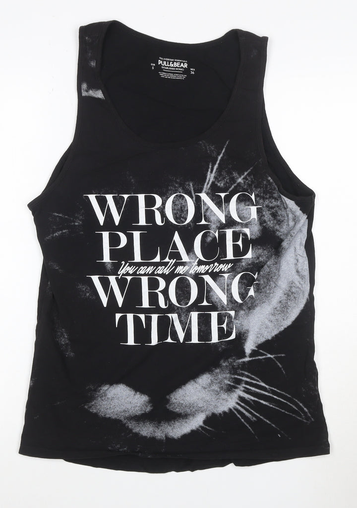 Pull&Bear Men's Black Sleeveless Graphic T-Shirt Size S 100% Cotton