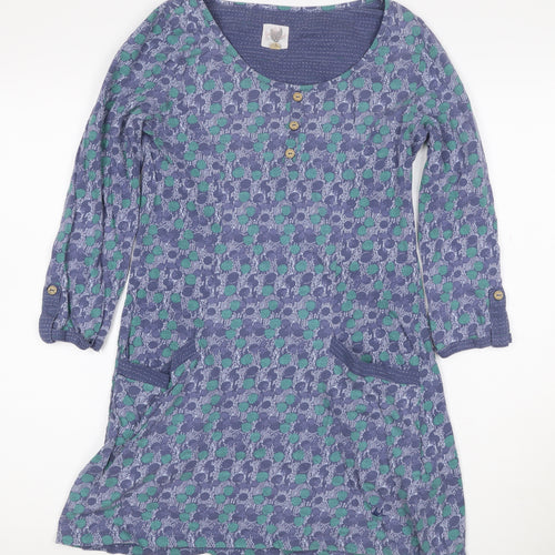 Palava Women’s Blue Green Patterned Jersey Shirt Dress Size 12