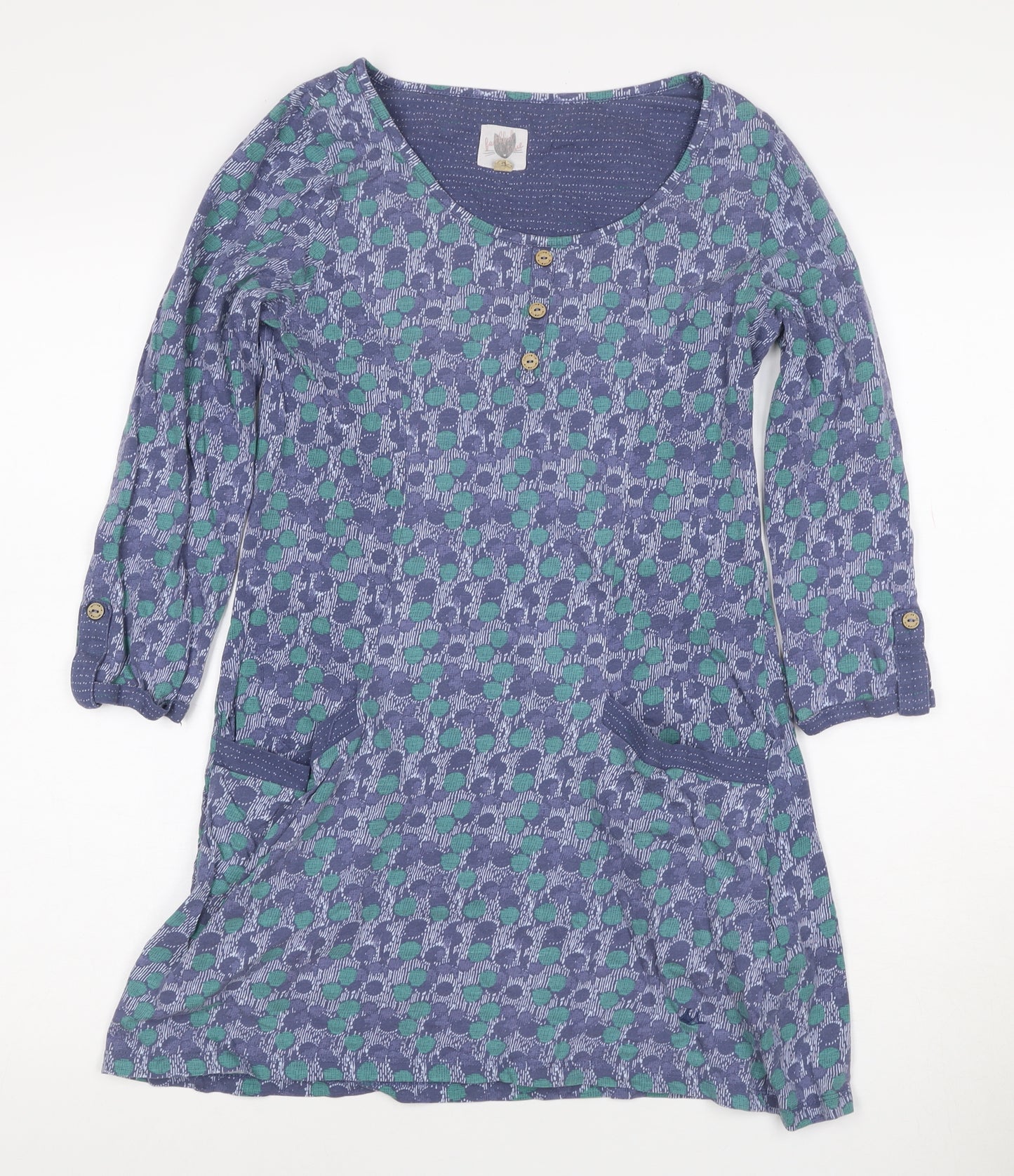 Palava Women’s Blue Green Patterned Jersey Shirt Dress Size 12