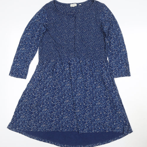 Fat Face Women Blue Long Sleeve Hi-Low Cotton Blend Casual Dress UK 10