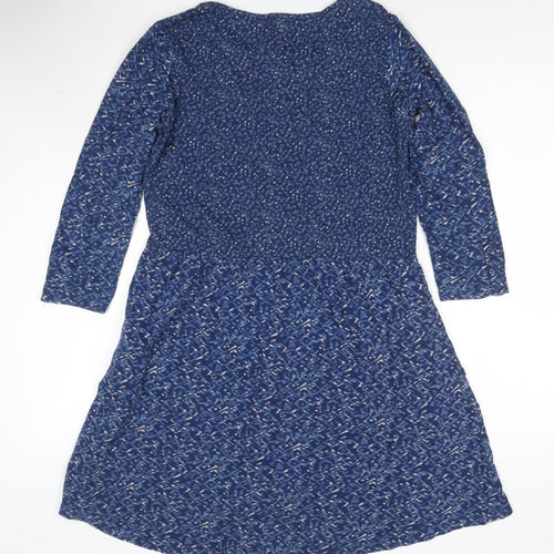 Fat Face Women Blue Long Sleeve Hi-Low Cotton Blend Casual Dress UK 10