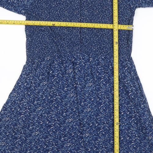 Fat Face Women Blue Long Sleeve Hi-Low Cotton Blend Casual Dress UK 10