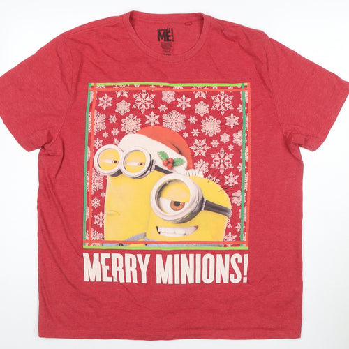 Next Men's Red Merry Minions Christmas T-Shirt XL Cotton Blend