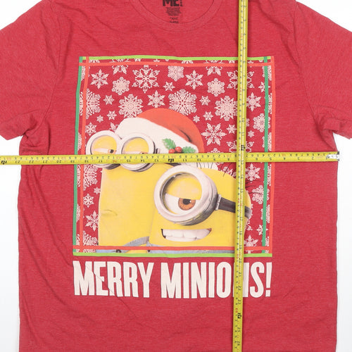 Next Men's Red Merry Minions Christmas T-Shirt XL Cotton Blend