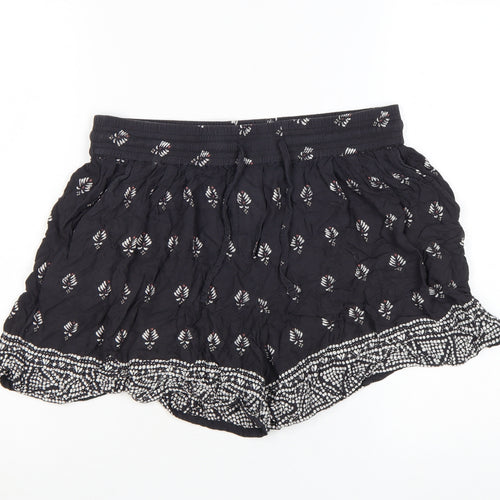 Fat Face Women’s Black Viscose Paperbag Shorts Size 12 Bohemian Floral