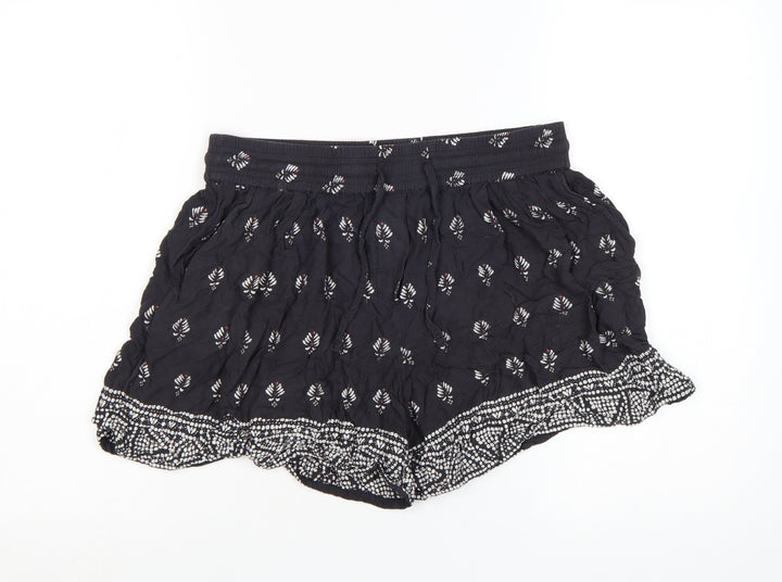 Fat Face Women’s Black Viscose Paperbag Shorts Size 12 Bohemian Floral