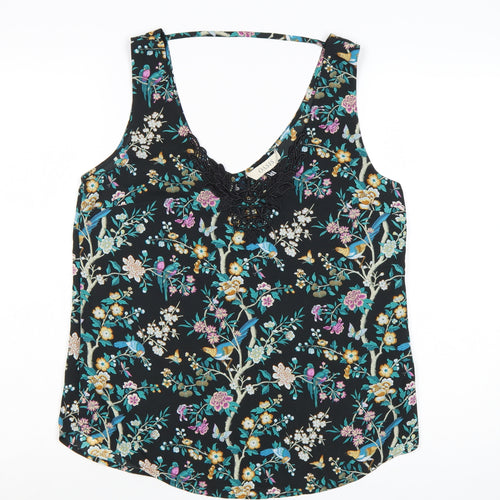 Oasis Women Black Floral Lace Trim Camisole Top Size 12