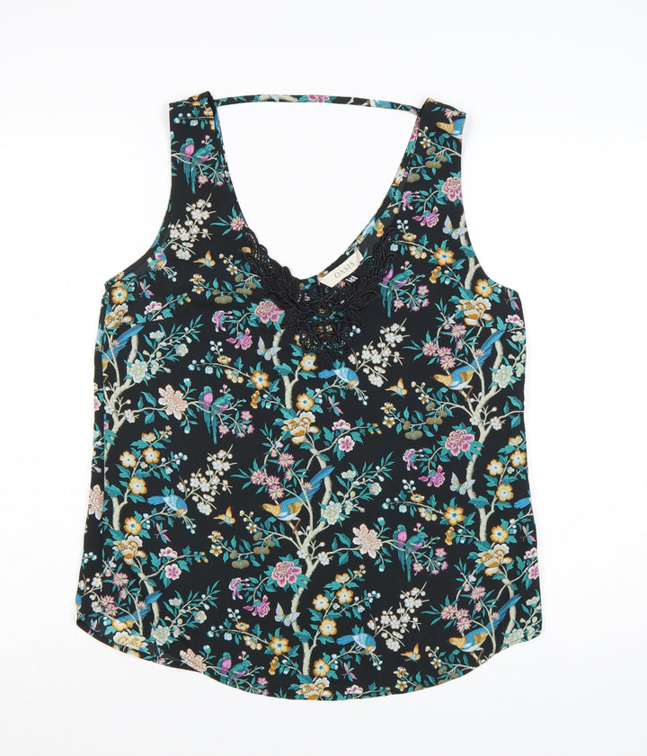 Oasis Women Black Floral Lace Trim Camisole Top Size 12