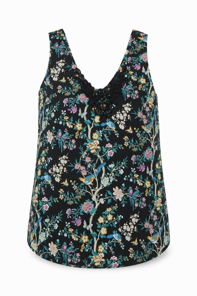 Oasis Women Black Floral Lace Trim Camisole Top Size 12