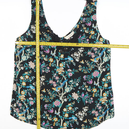 Oasis Women Black Floral Lace Trim Camisole Top Size 12