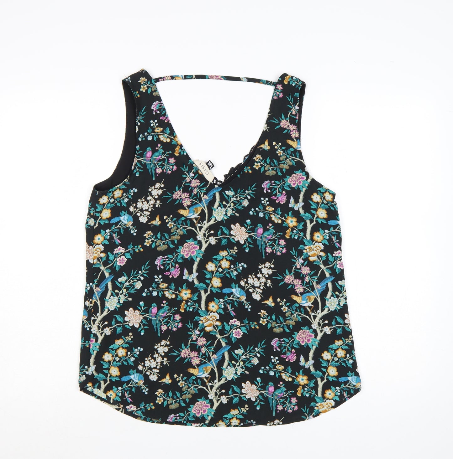 Oasis Women Black Floral Lace Trim Camisole Top Size 12