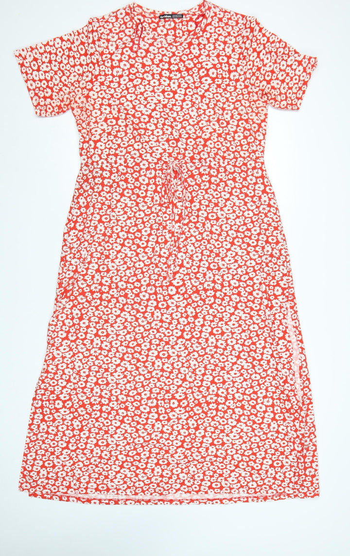 Threadbare Women Red Floral T-Shirt Dress Size 14 Short Sleeve