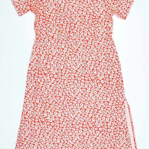 Threadbare Women Red Floral T-Shirt Dress Size 14 Short Sleeve