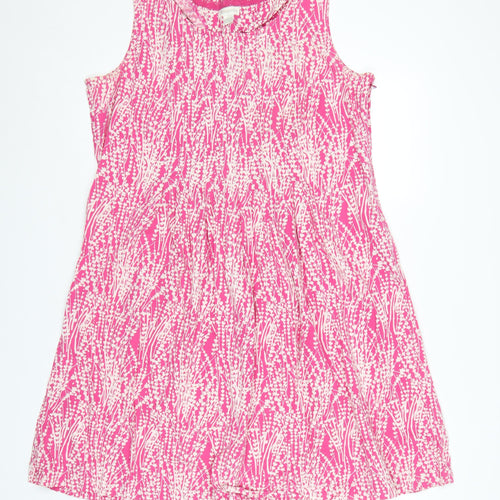 Monsoon Women's Pink Floral Cotton A-Line Sleeveless Dress Size 18