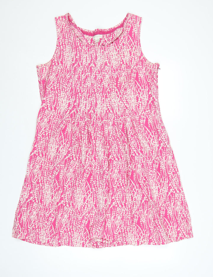 Monsoon Women's Pink Floral Cotton A-Line Sleeveless Dress Size 18