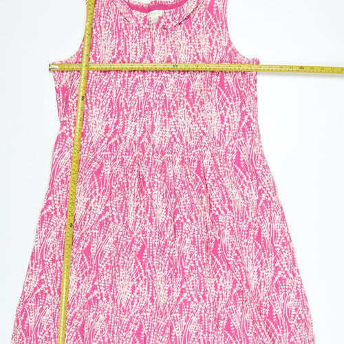 Monsoon Women's Pink Floral Cotton A-Line Sleeveless Dress Size 18