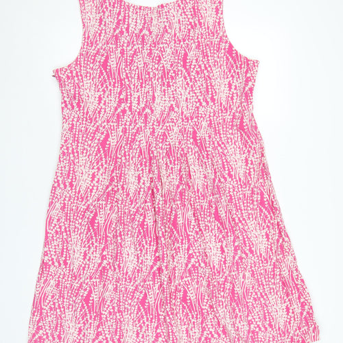 Monsoon Women's Pink Floral Cotton A-Line Sleeveless Dress Size 18