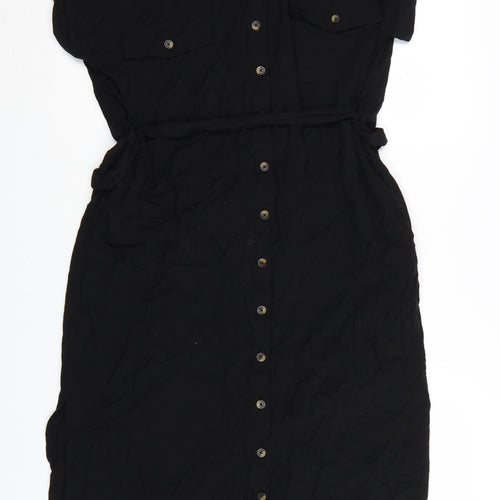 Apricot Women's Black Size 16 Shirt Dress Collared Stretch Viscose