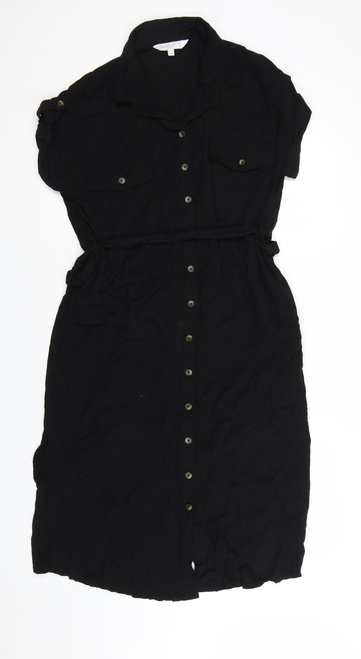 Apricot Women's Black Size 16 Shirt Dress Collared Stretch Viscose