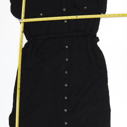 Apricot Women's Black Size 16 Shirt Dress Collared Stretch Viscose