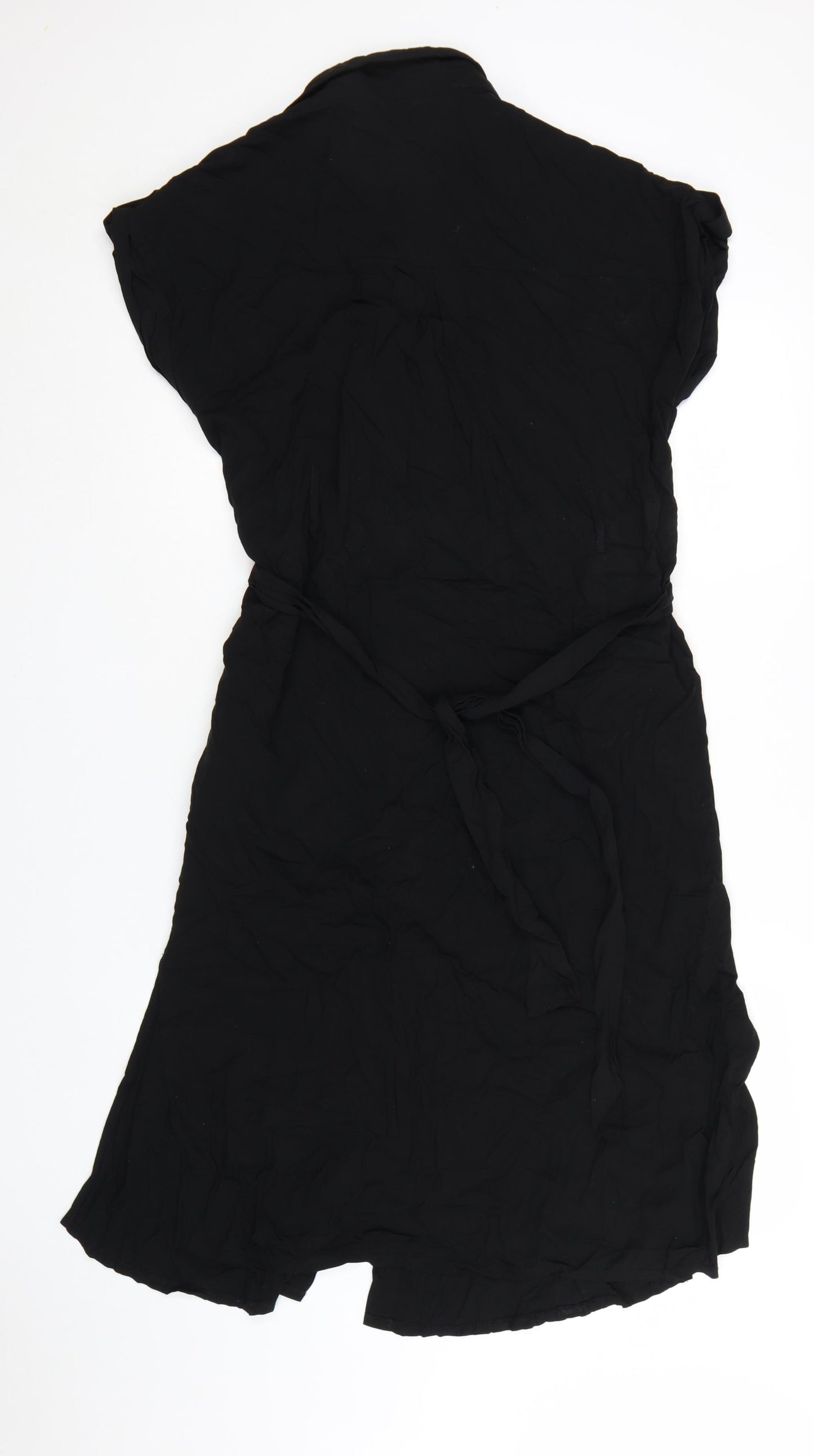 Apricot Women's Black Size 16 Shirt Dress Collared Stretch Viscose