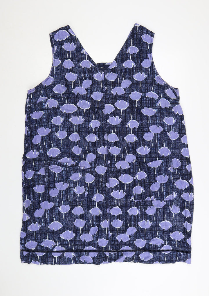 Next Women Blue Floral Shift Dress Size 22 Linen Viscose